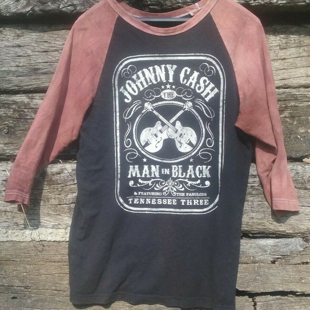 Johnny Cash black brown Raglan baseball Tee Size M